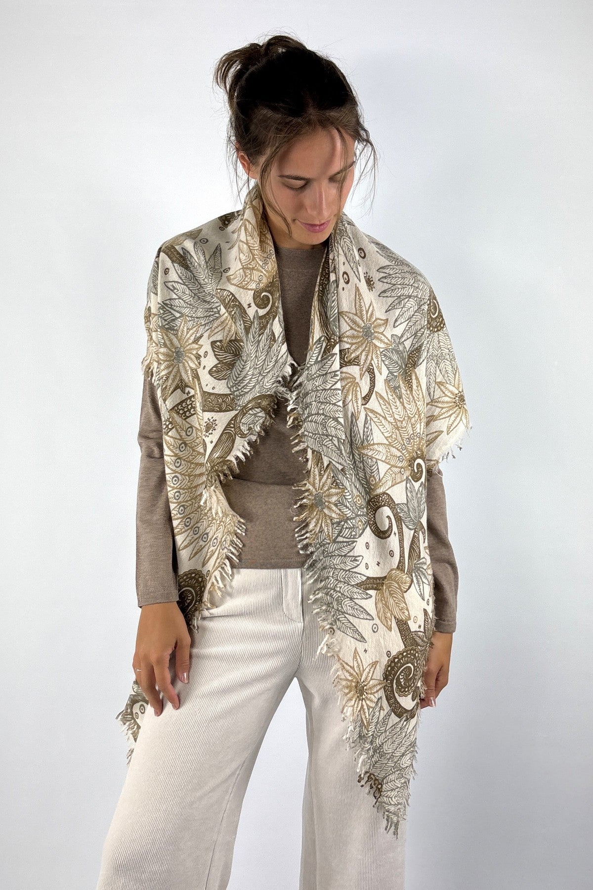 Hemisphere Inke stole kasjmier &amp; wol – Ecru/Mustard