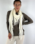 Hemisphere NIDA-TR sjaal in Off-White van 100% kasjmier met franjes