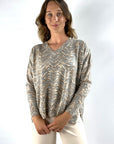 Hemisphere - 242Pullover14-6 - Pull V wave-patroon cashmere - BLAUW CREME