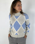 Anneclaire - D1255 652 - Pull alpaca ruitpatroon - grijs blauw