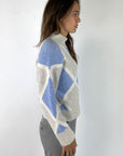 Anneclaire - D1255 652 - Pull alpaca ruitpatroon - grijs blauw