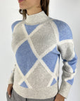 Anneclaire - D1255 652 - Pull alpaca ruitpatroon - grijs blauw