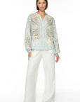 IVI Collection - Embellished Lace Blouse - Aquablauw Katoen-Jacquard