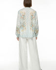 IVI Collection - Embellished Lace Blouse - Aquablauw Katoen-Jacquard