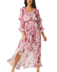 Misa Los Angeles - Imaan Dress - Kleed lang split - wit fuchsia