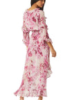 Misa Los Angeles - Imaan Dress - Kleed lang split - wit fuchsia