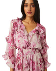 Misa Los Angeles - Imaan Dress - Kleed lang split - wit fuchsia