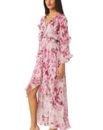 Misa Los Angeles - Imaan Dress - Kleed lang split - wit fuchsia