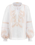 IVI Collection - Embroidery Paisley Blouse - Wit & Zachtroze - 26201121