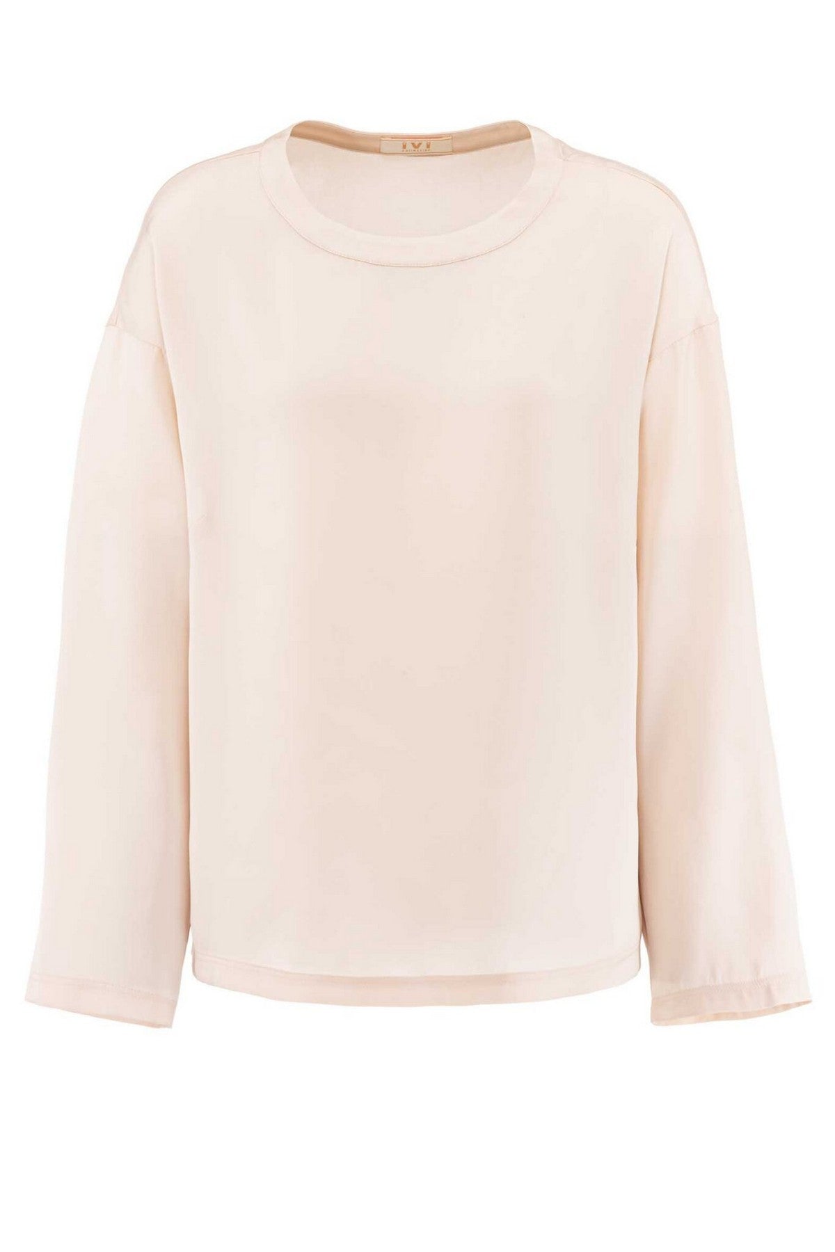 26201006-1554: Poederroze zijden longsleeve van IVI Collection met een relaxte pasvorm, ronde hals en verlaagde schouders.