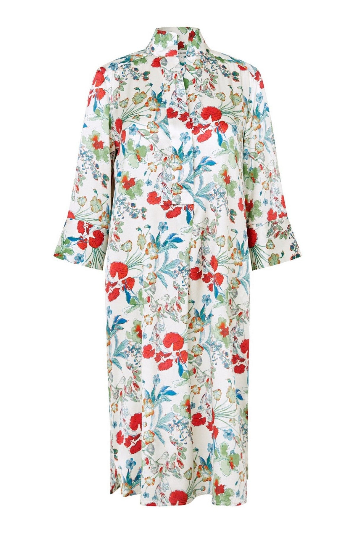 KamillesDEA Dea Kudibal Kamille jurk van stretch zijde in Fleurette Leche bloemenprint.