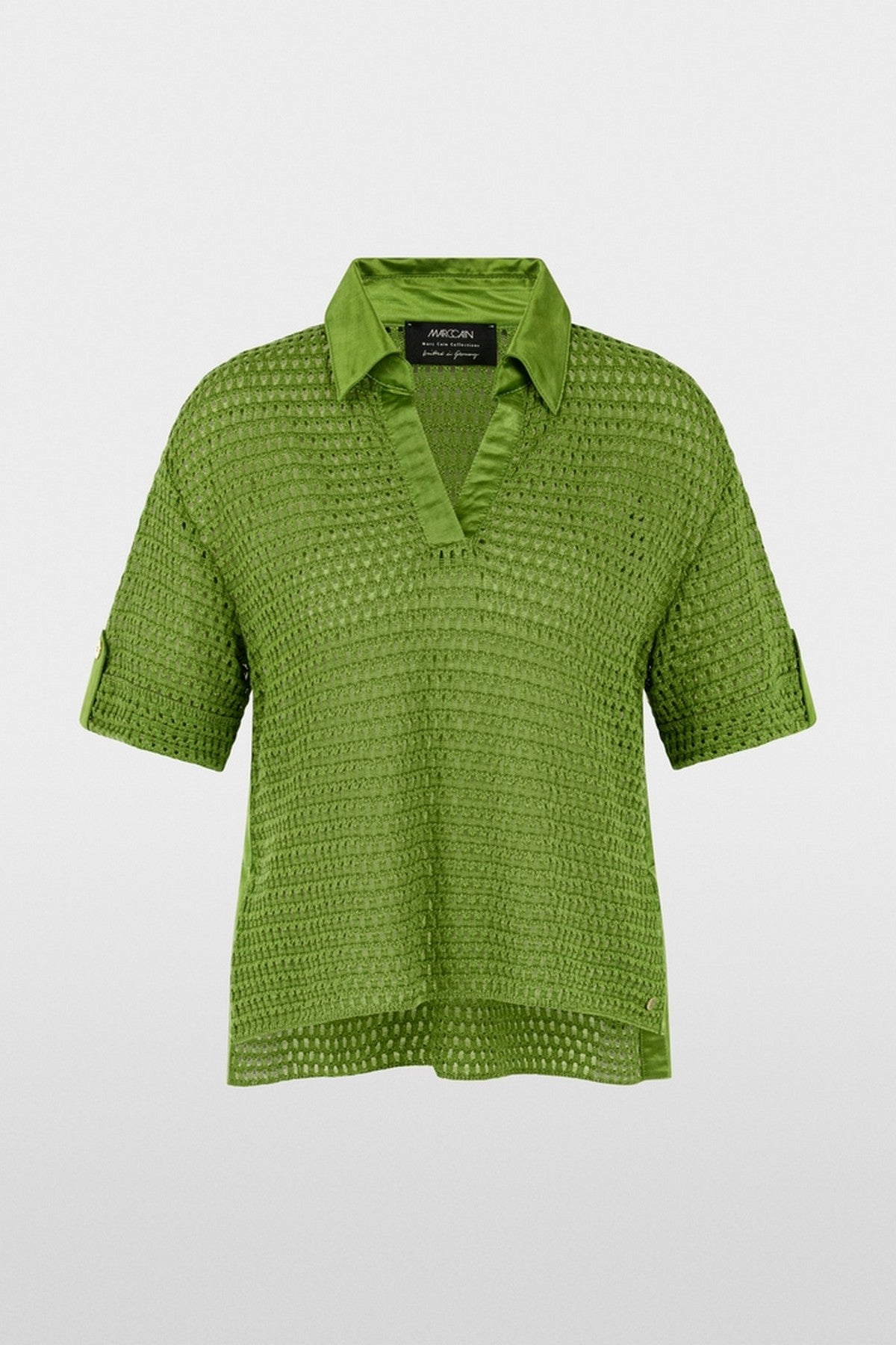 AC4135M25 Marc Cain trui met ajourpatroon, V-hals en korte mouwen