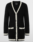 Marc Cain lang bouclé-vest in Black New met zilverkleurige knoopsluiting