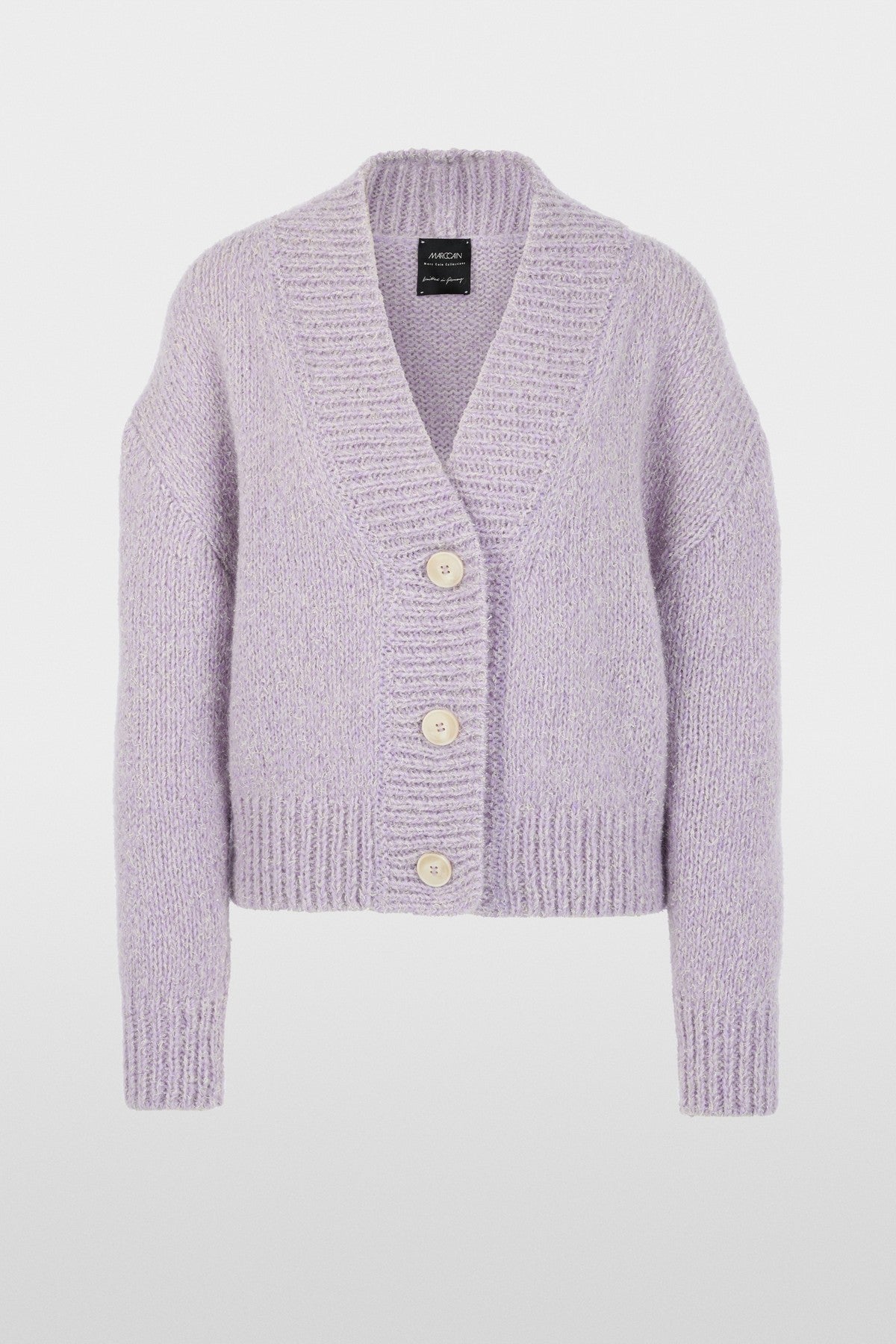 Marc Cain cropped vest in Purple Rose met oversized schouders en knoopsluiting