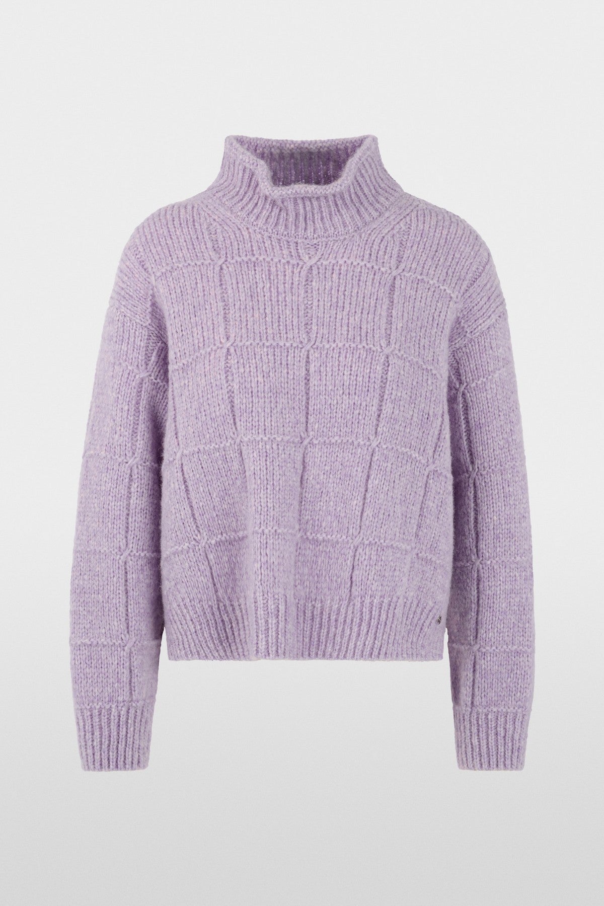 Marc Cain oversized trui met hoge col in Purple Rose en ruitvormig reliëfbreisel
