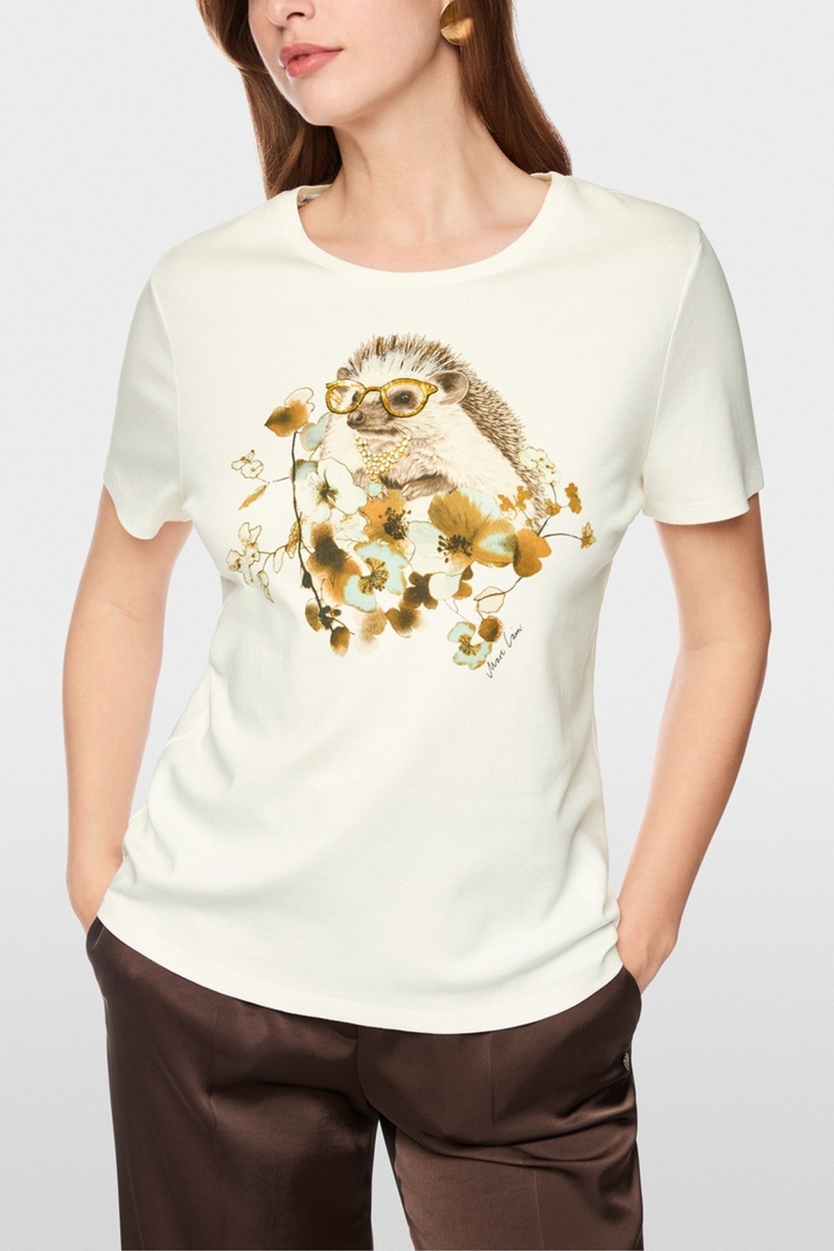 Marc Cain egelshirt met siersteentjes Off-White – BC 48.32 J67 | 110