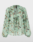 BC5108W54 Marc Cain bloemenblouse in Silt Green met volants en bloemenprint