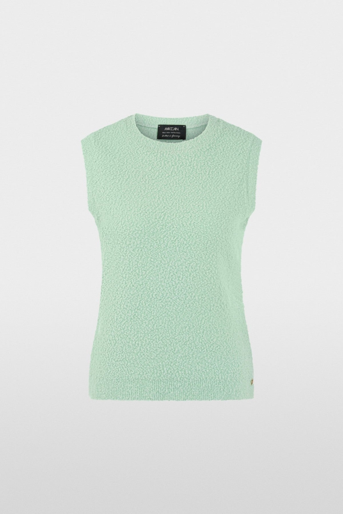 BC6118M24 Marc Cain gebreide top in Silt Green met structuurpatroon en ronde hals