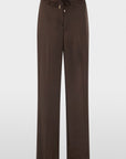 BC8141W60 Marc Cain WARRI broek in Seal Brown met glanzende stof, hoge taille en wide fit