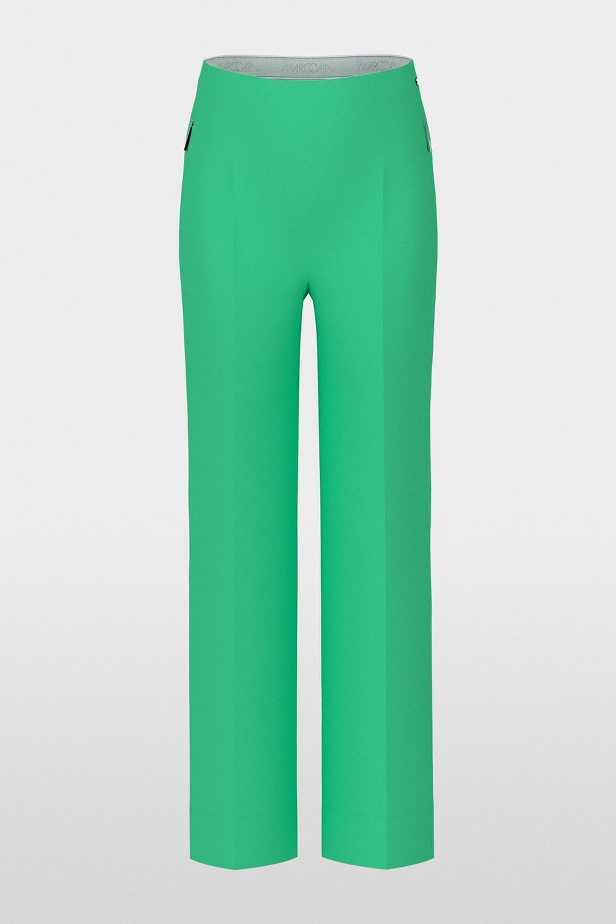 Marc Cain Collections broek WINDER in bright jade met hoge taille en wijde pijp.