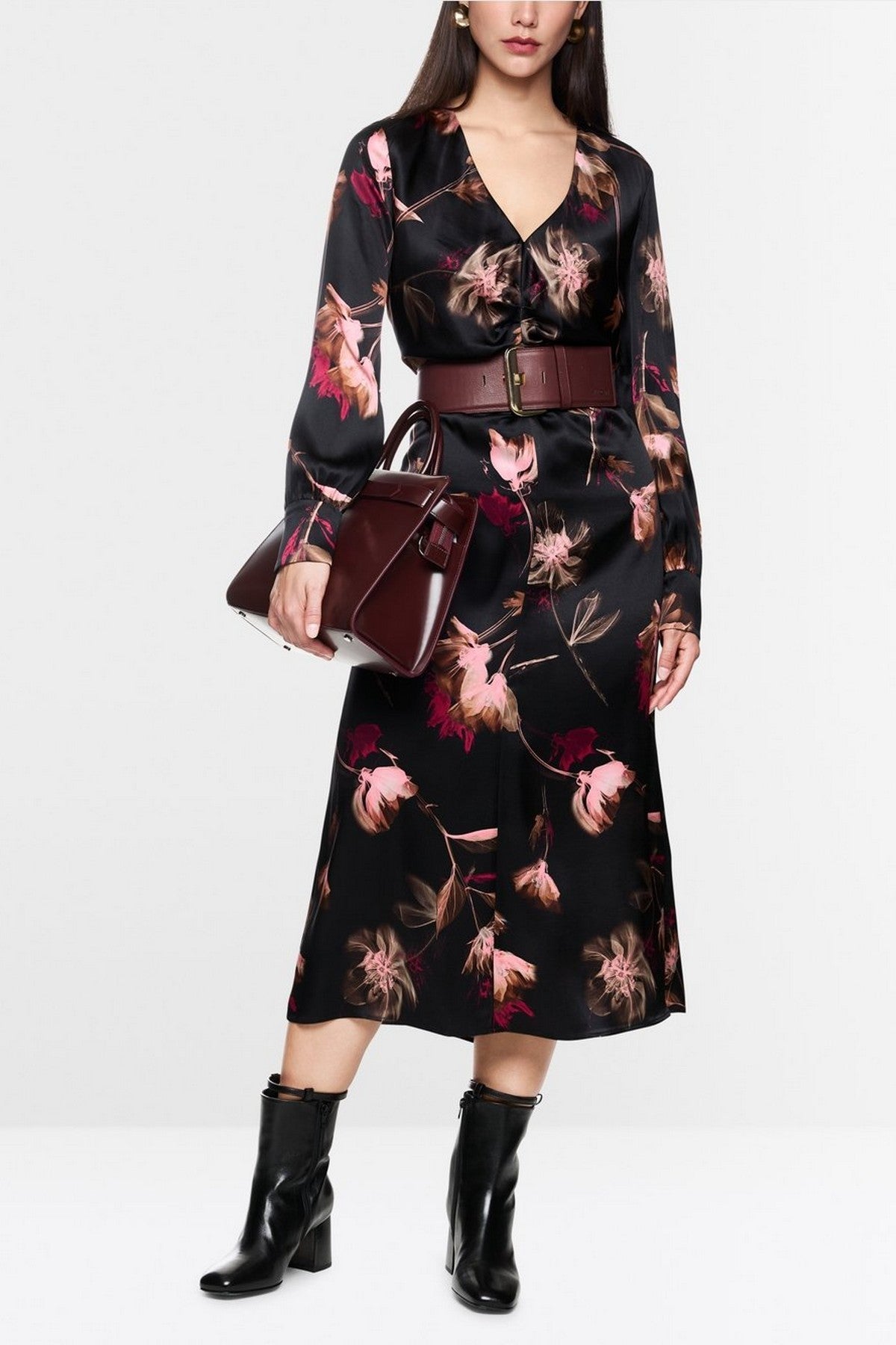 Marc Cain - ZC 21.10 W28 | 900 - Jurk zijde bloemenprint - zwart roze