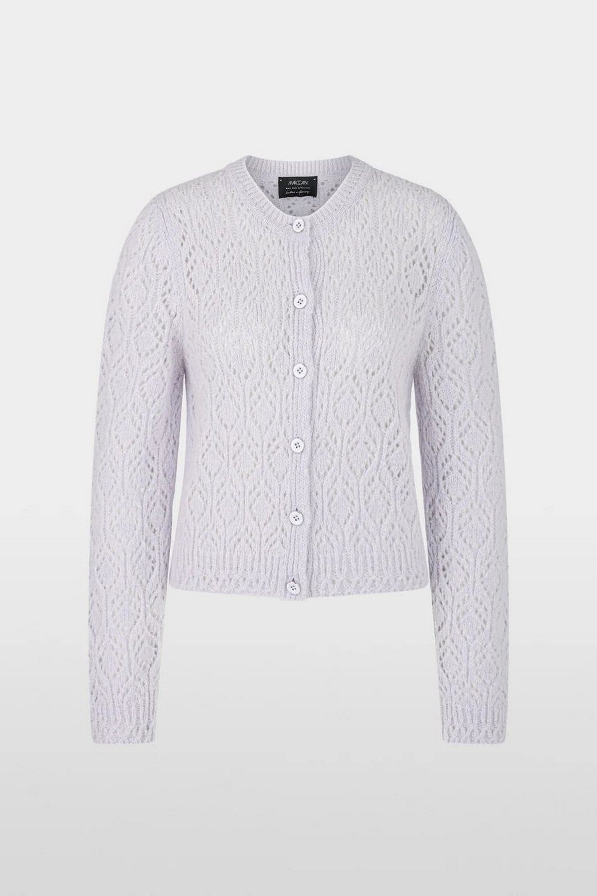 Cardigan van Marccain model ZC 39.05 M14 met opengewerkt breipatroon in zacht lavendelkleur