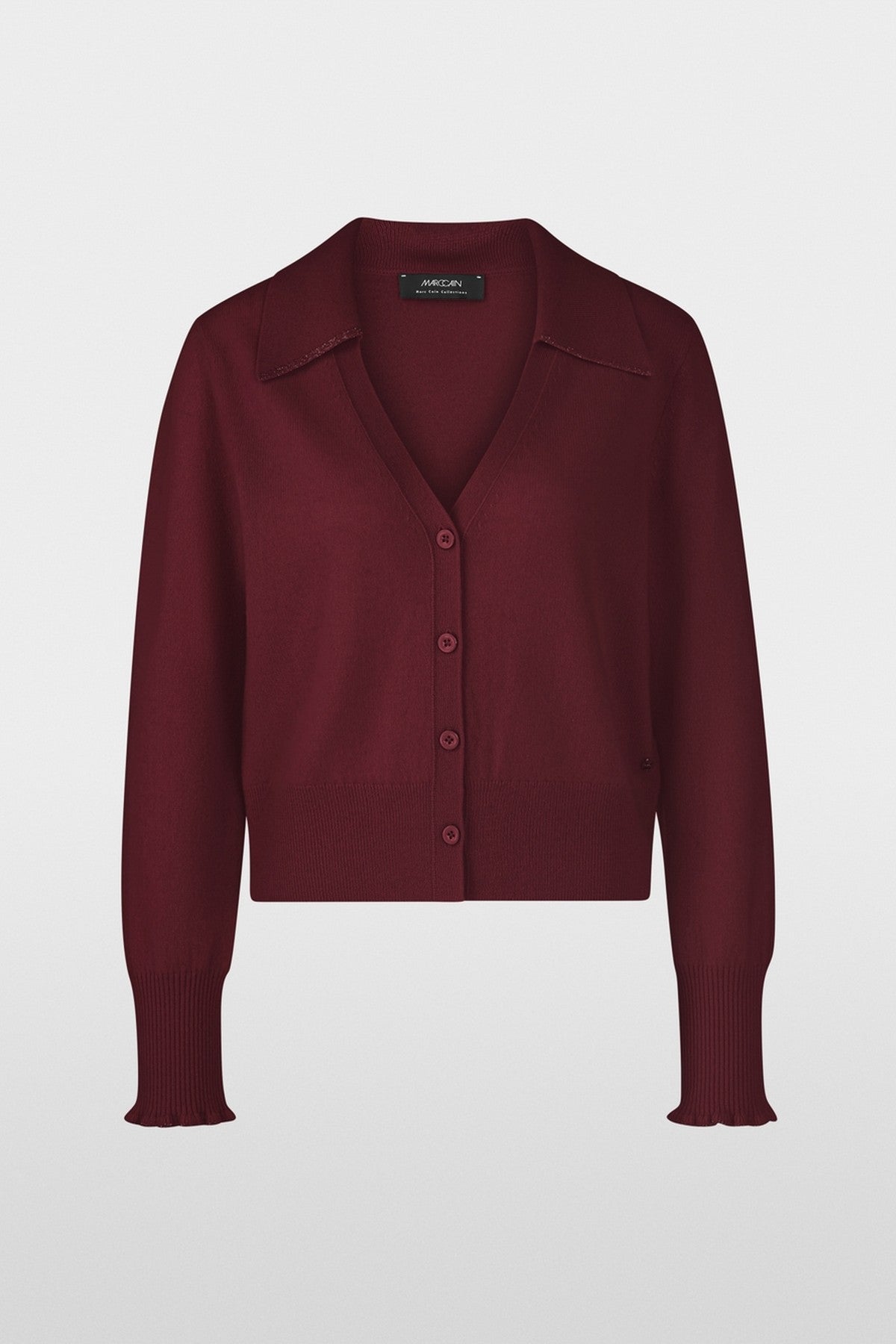 Cropped kasjmier vest van Marccain met elegante kraag, ton sur ton knopen en plooitjes aan mouwboorden