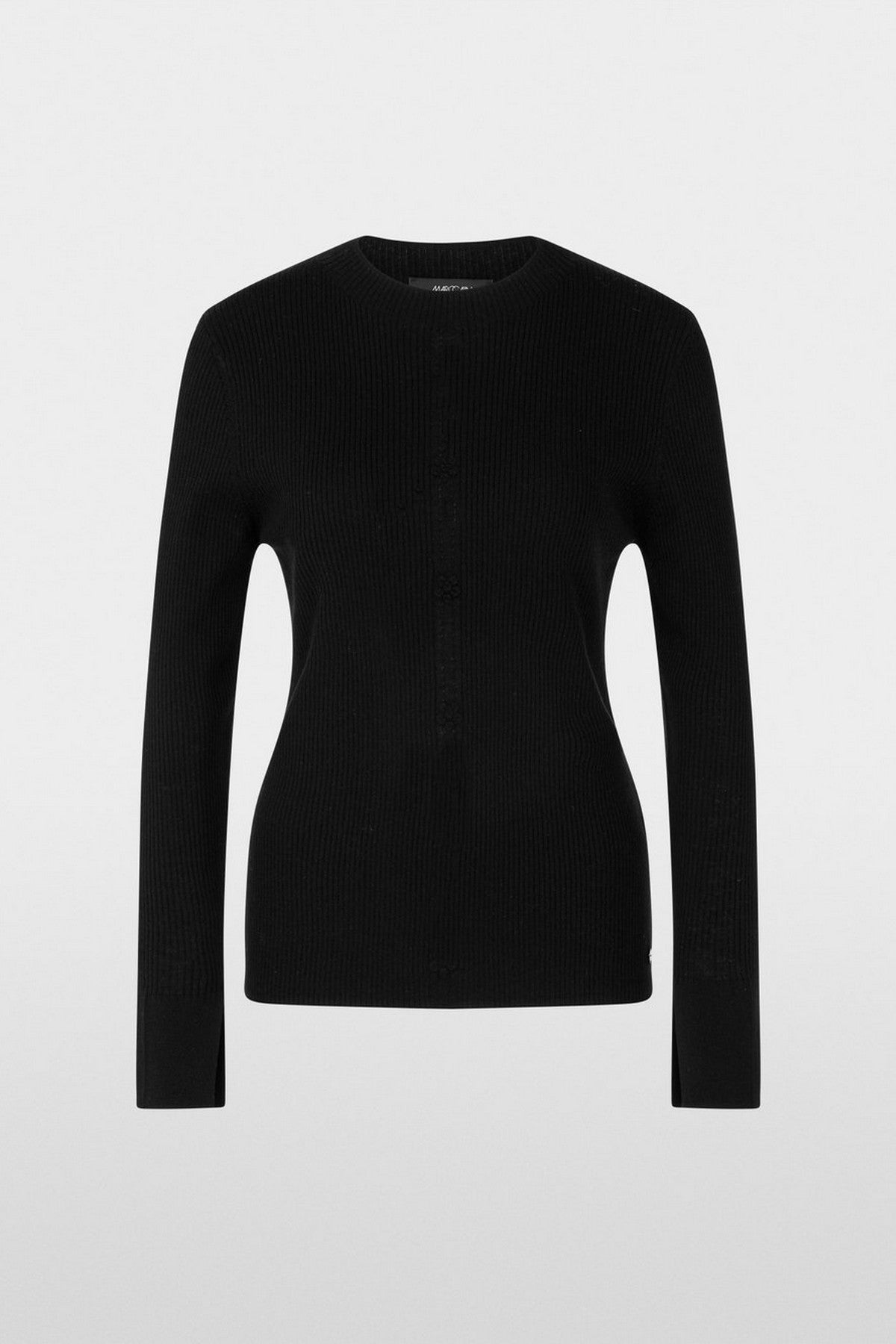 Nauwsluitende longsleeve van Marccain met kasjmier, ribstructuur, mouwsplit en geborduurd bloemdessin