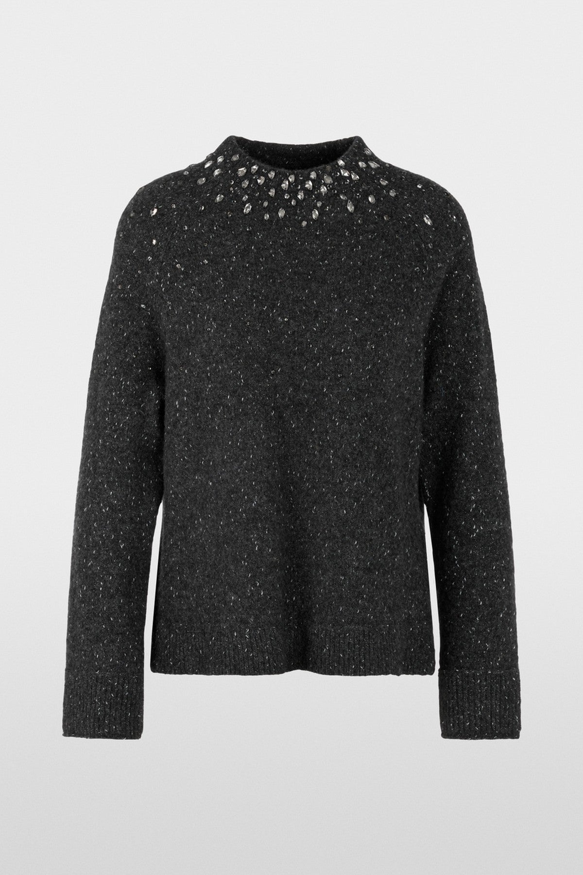 Elegante trui van zachte alpacamix met glinsterende siersteentjes, lurexdetails, opstaande kraag en lange mouwen voor stijlvolle looks. Kleur is anthraciet.