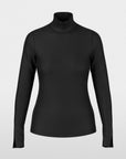 Getailleerd katoenen T-shirt van Marccain met rolkraag, lange mouwen en sierknoop op mouwsplit