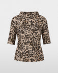 T-shirt van Marccain met luipaardprint in elastische katoenmix, rechte snit met lichte taillering en halflange mouwen