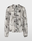 Halfdoorzichtige blouse van gerecycled polyester met handgeschreven CITY-motief, losvallende pasvorm, ronde hals, miniruches en gesmokte mouwboorden.