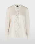 Elegante blouse van zijde. Losvallend model met verborgen knoopsluiting en subtiel volantdetail. 