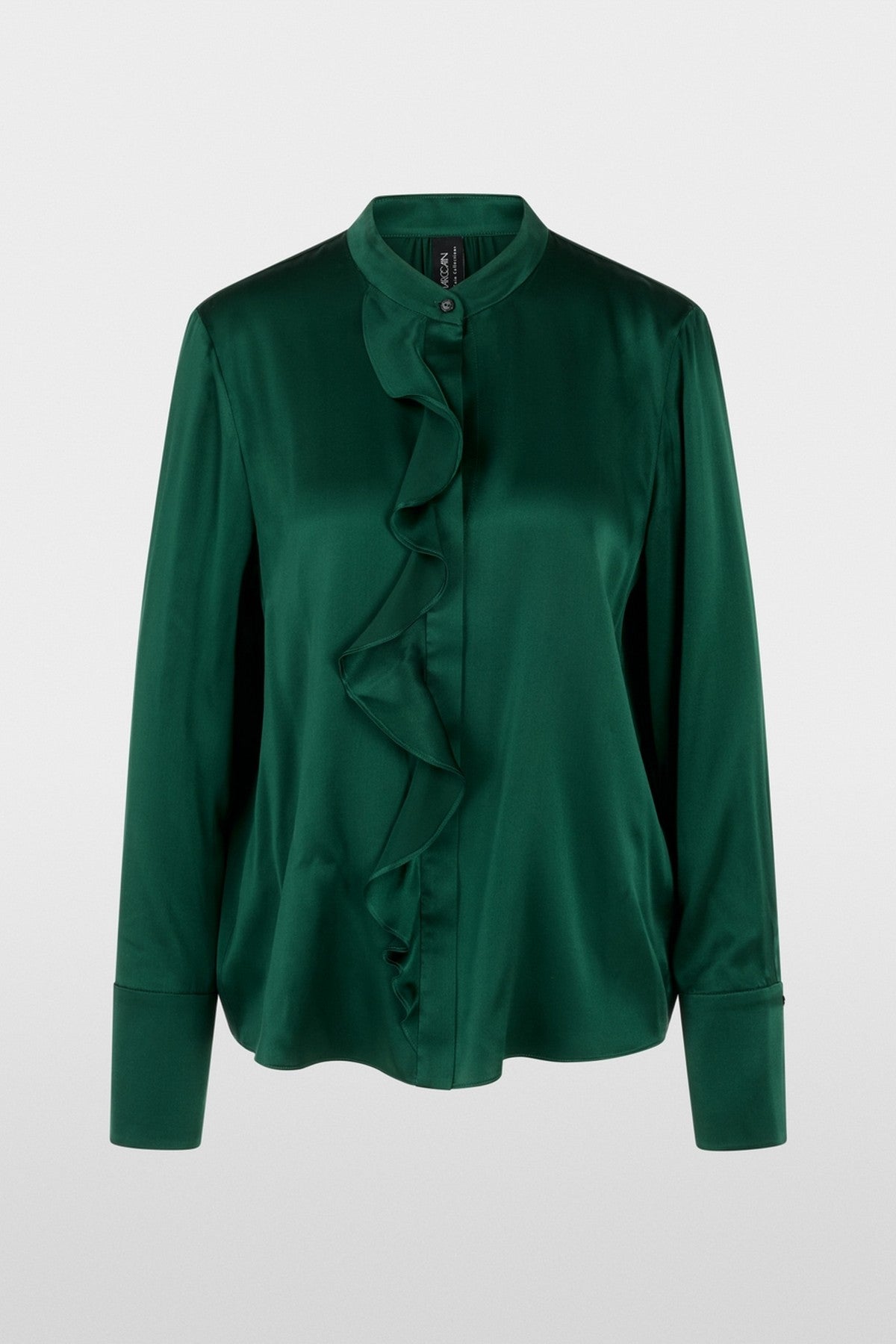 elegante blouse van zijde met verborgen knoopsluiting en subtiel volantdetail. 