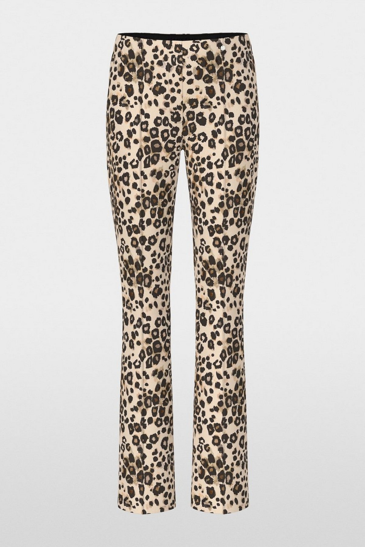 Broek van Marccain in zachte technostretch met luipaardprint, bootcut-pijp, persvouw en elastische tailleband