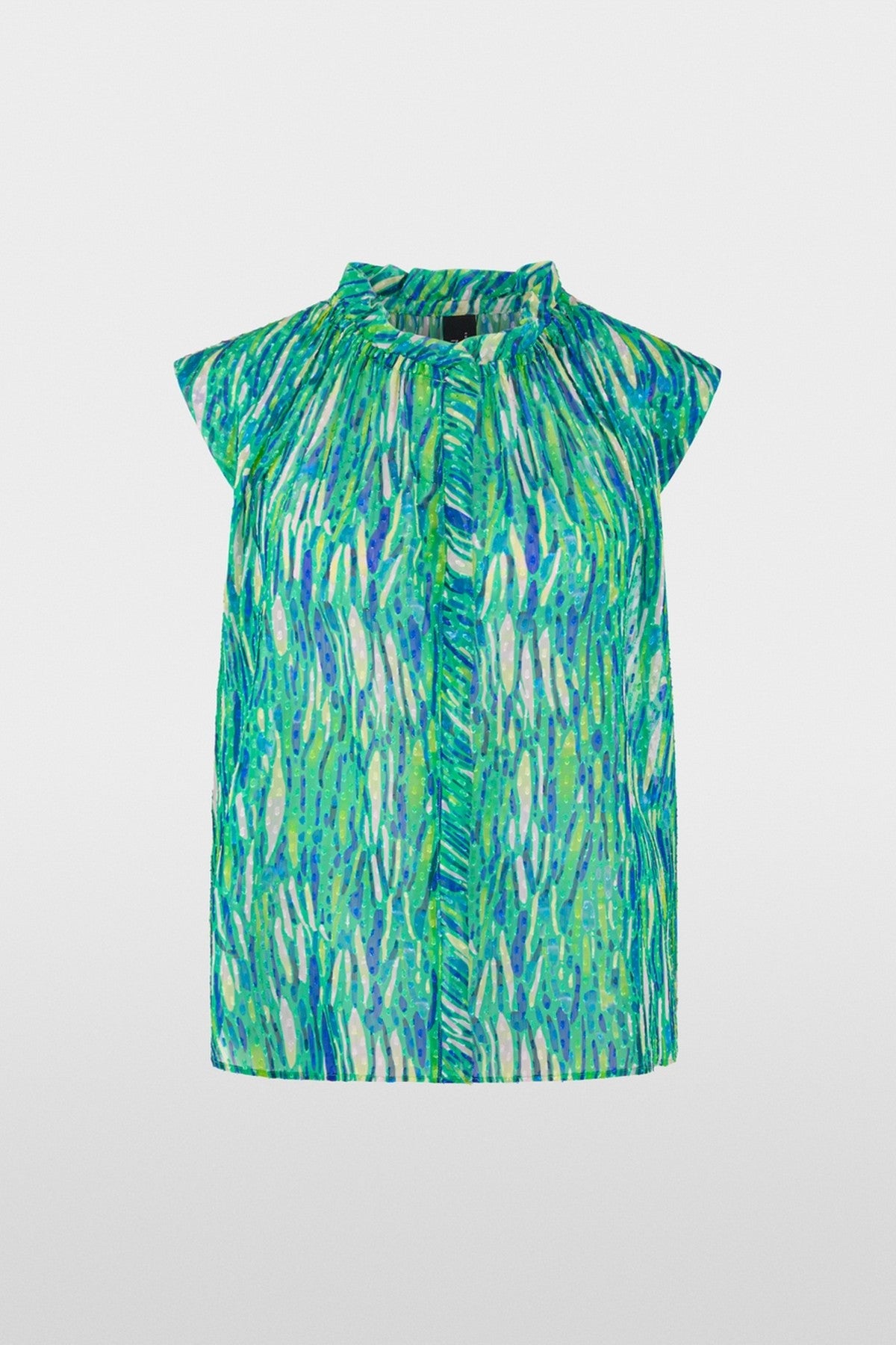 Marc Cain Collections top bright jade met ruches en confettiprint.