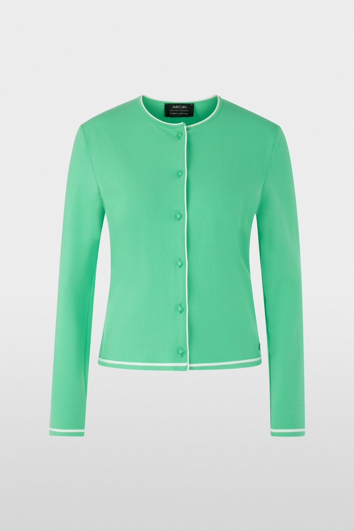 Marc Cain Collections fijn gebreid vest in bright jade groen met knoopsluiting.