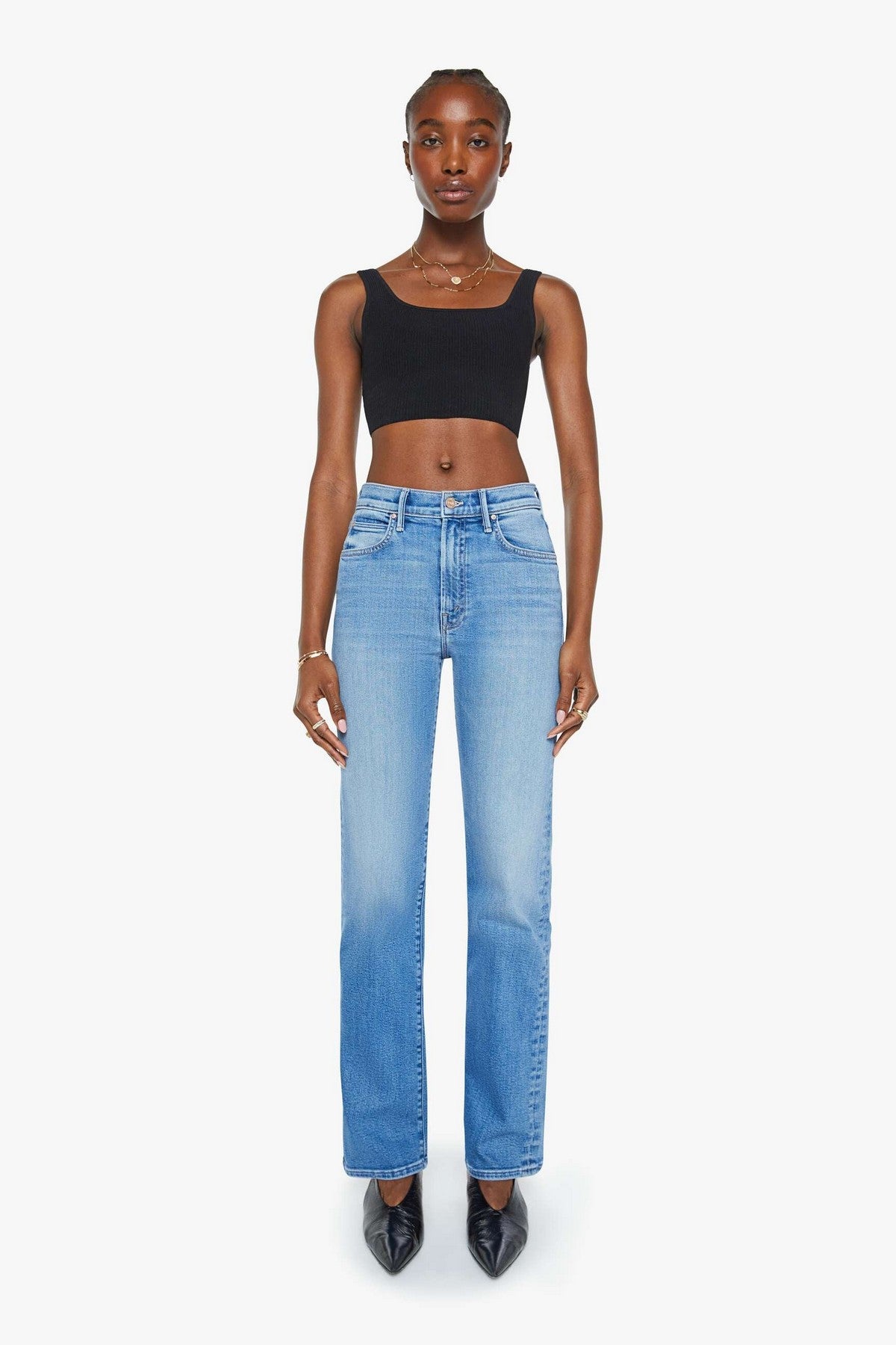 Jeans van Mother, model Kick it in de kleur medium blue