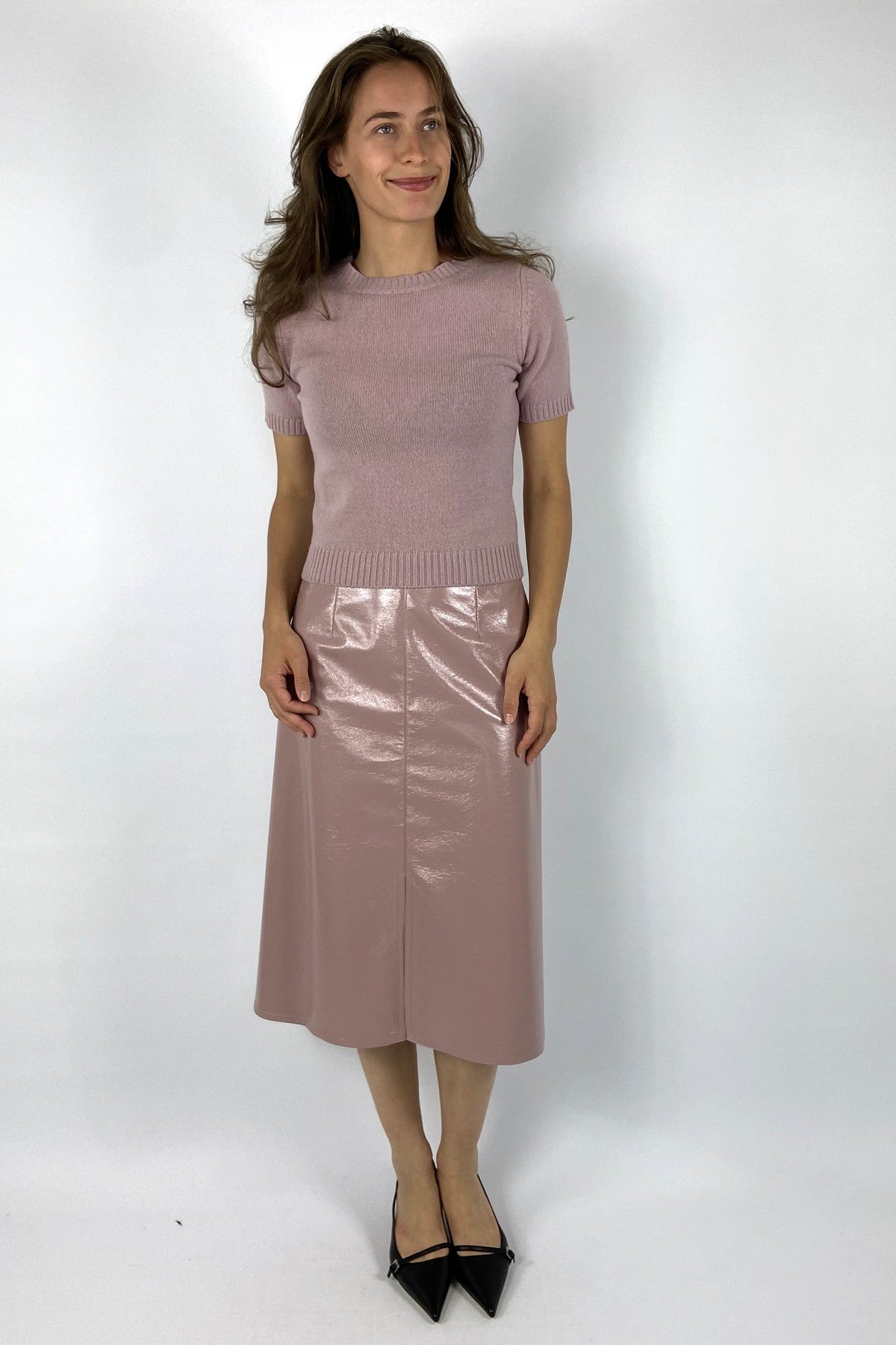 Trendy rok in ecoleder van Natan in de kleur vieux rose.