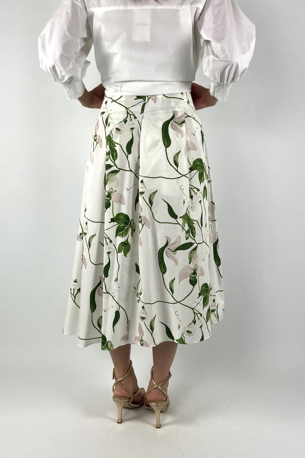 Natan - Epi Katoenen Rok met Irisbloemenprint - Wit/Groen - J3AP10