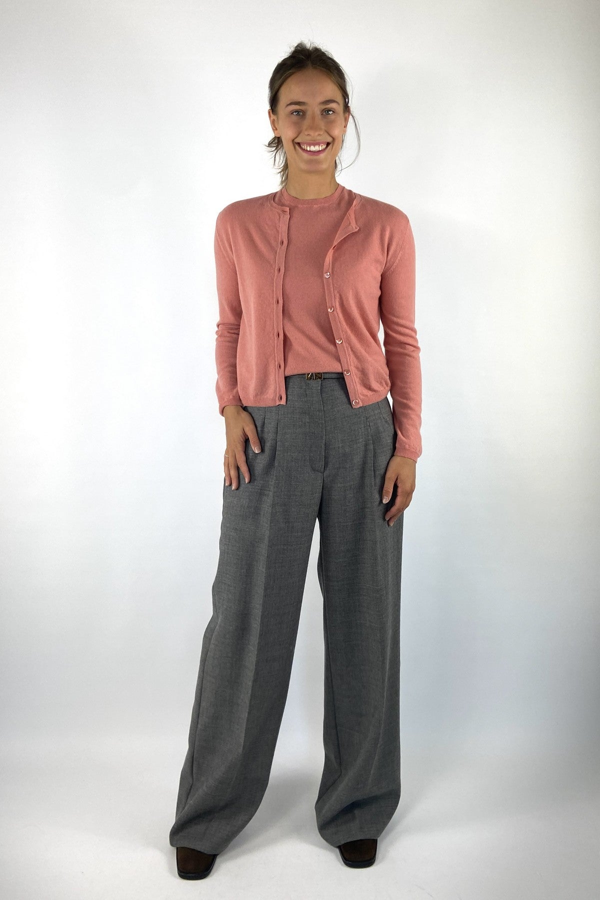 Natan Oliana-aircash cardigan in Flamingoroze van extrafijne merinowol en kasjmier