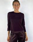Natan Orso-merinos1 merinotrui in Aubergine met ronde hals en splitdetail aan de 4/5-mouwen