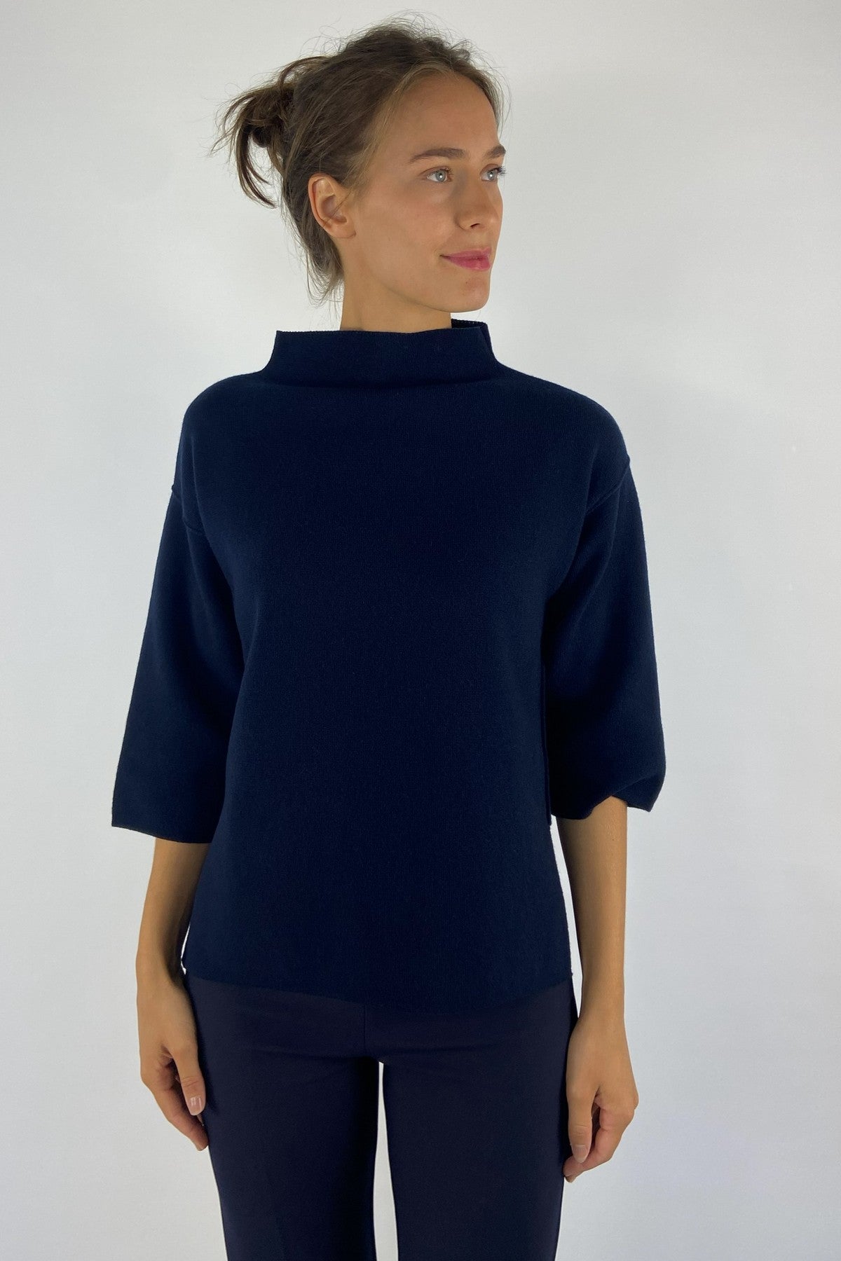 Natan Odette-wool trui van 100% superfijne wol met boothals, 3/4-mouwen en boxy model