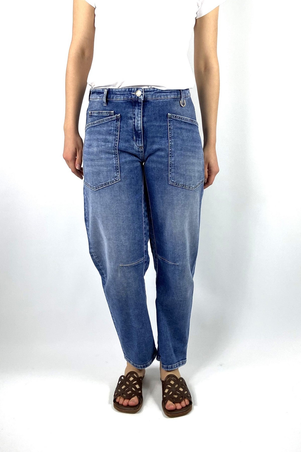 9150 5203 Cambio Ocean barrel leg jeans mediumblue met opgestikte zakken