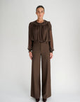 Oscar The Collection Archie Trousers in Espresso met wijde pijpen en verfijnde persplooi
