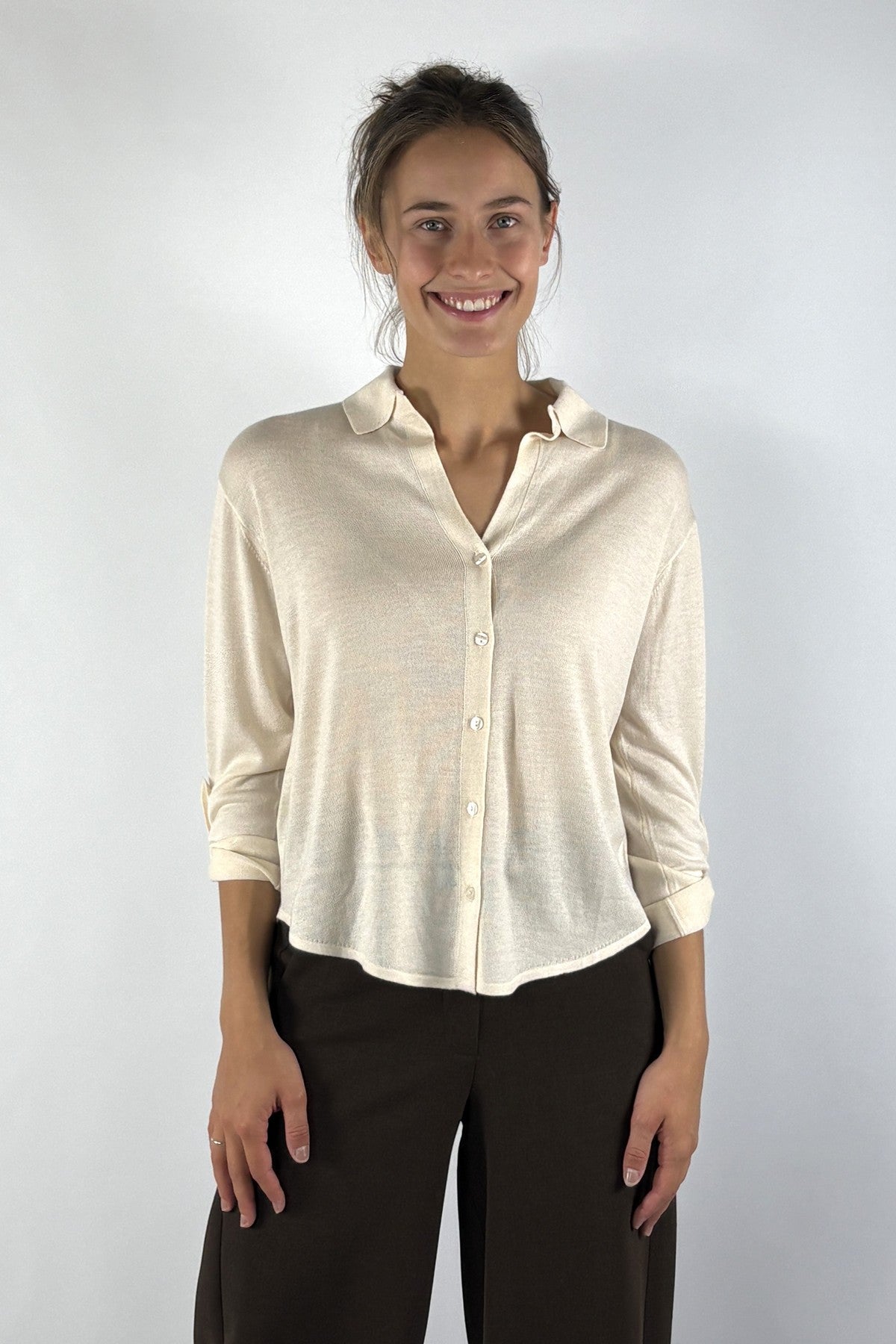 Oscar The Collection Forbes Top doorknoopt poloshirt in Winter White
