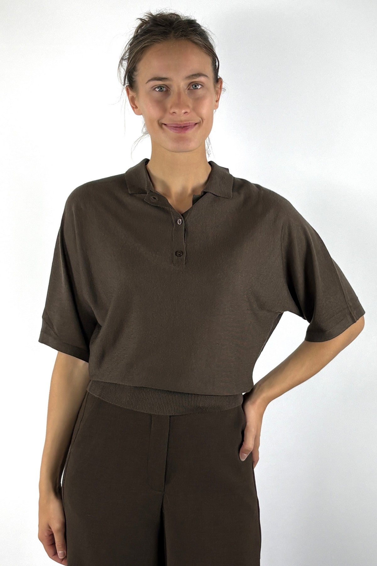 Oscar The Collection Jackie polo top relaxed fit – Espresso