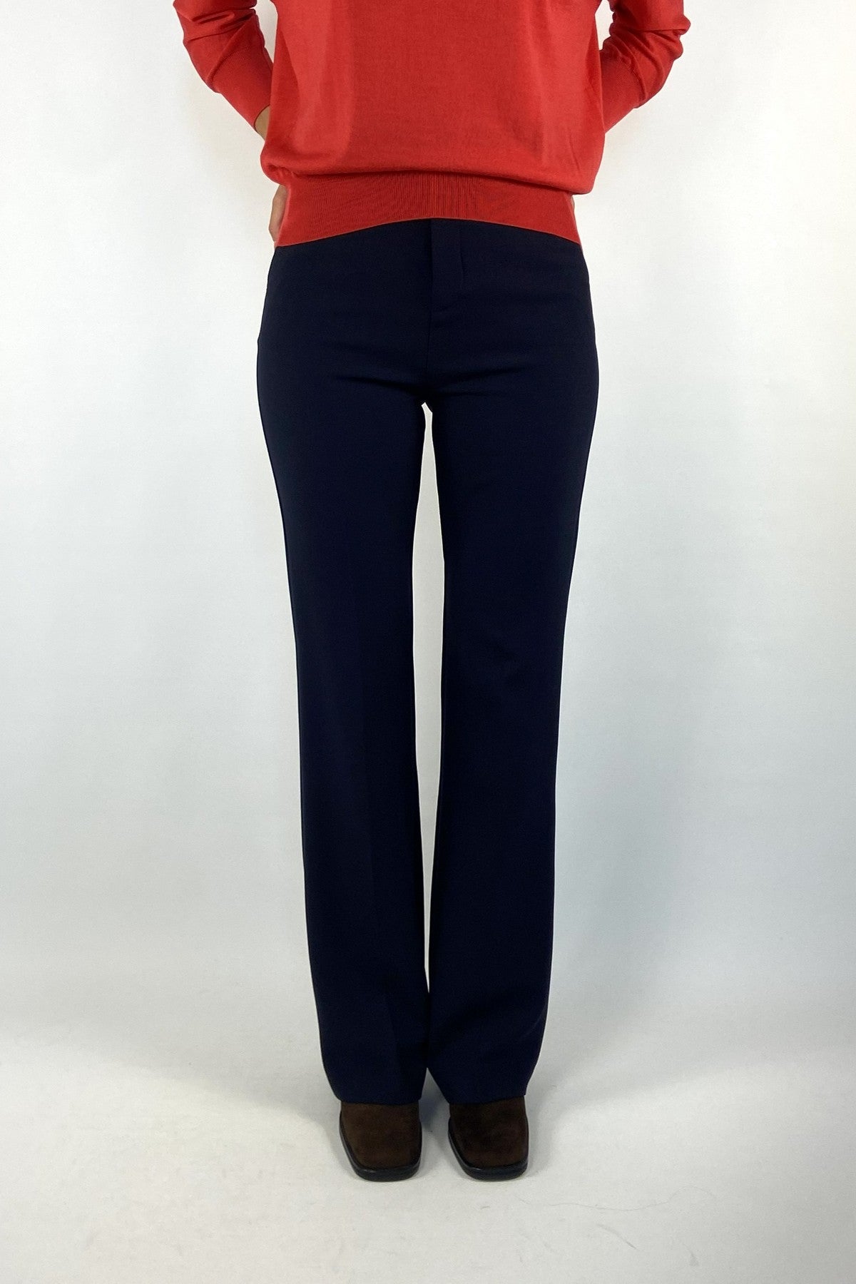Oscar The Collection Laure trousers in Midnight Blue met hoge taille en licht uitlopende flared pijpen