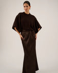 Pull wol van Oscar the collection met vleermuismouwen in chocolate bruin.