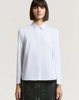 Witte Peserico popeline blouse van stretch katoen met Punto Luce-detail en slim fit